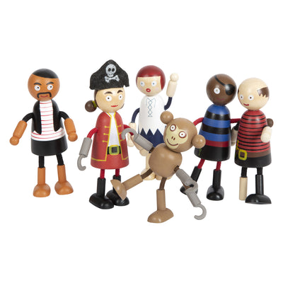 Kleine Fußholzpuppen Piraten biegbar, 6st.