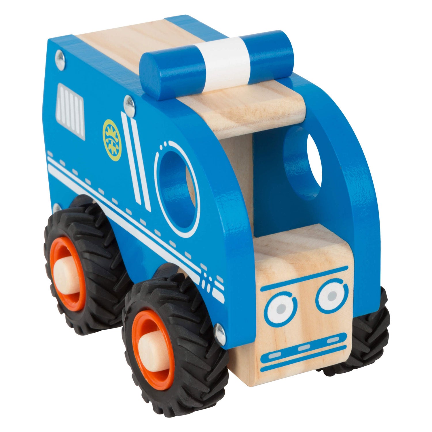 Kleines Fußholzpolizeiauto blau