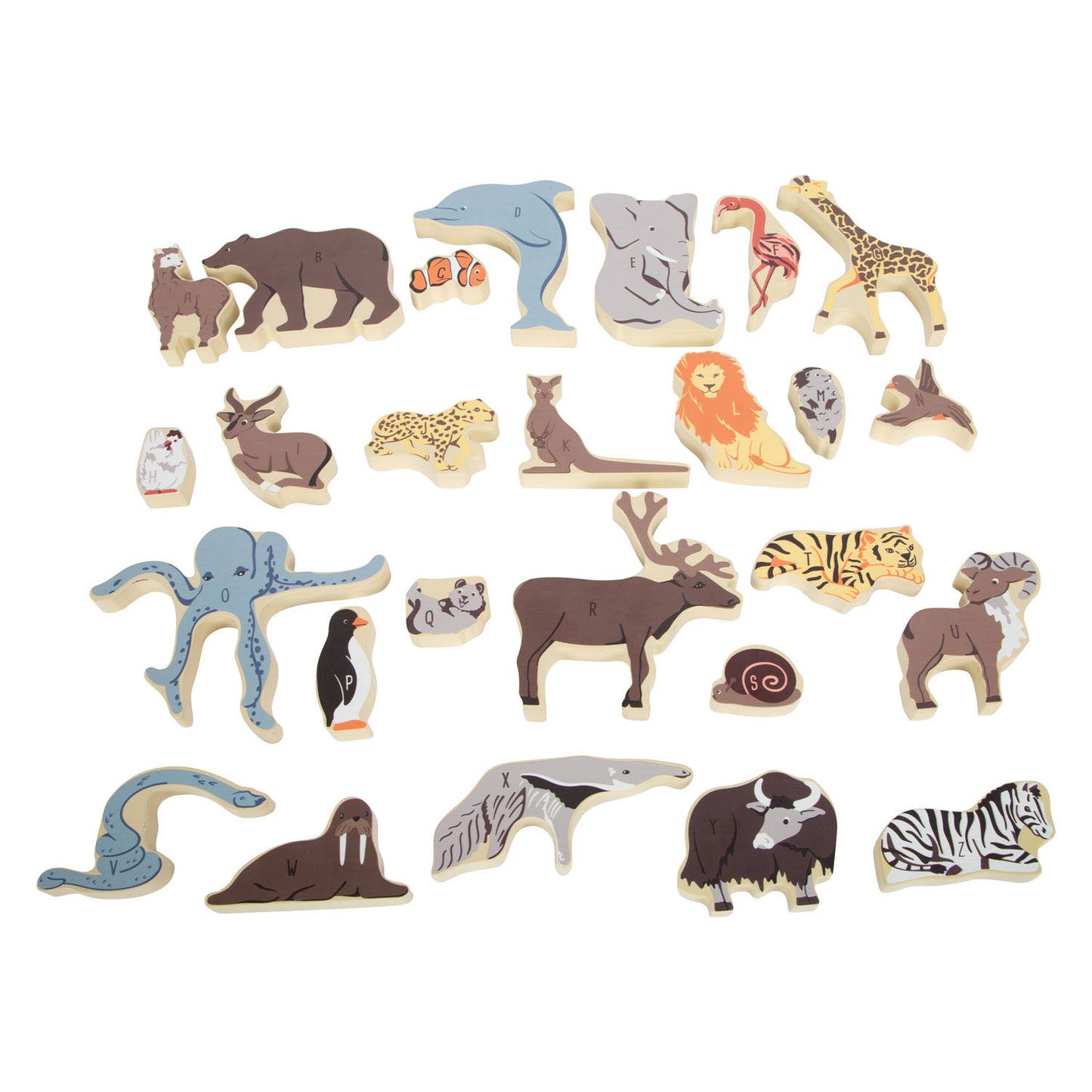 Kleiner Fußholzbrief- und Formpuzzle -Tiere, 26st.