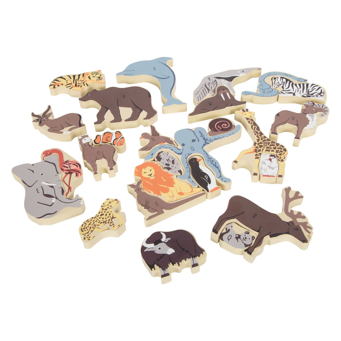 Kleiner Fußholzbrief- und Formpuzzle -Tiere, 26st.