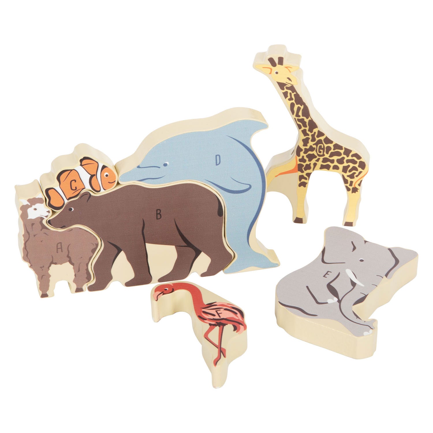 Kleiner Fußholzbrief- und Formpuzzle -Tiere, 26st.