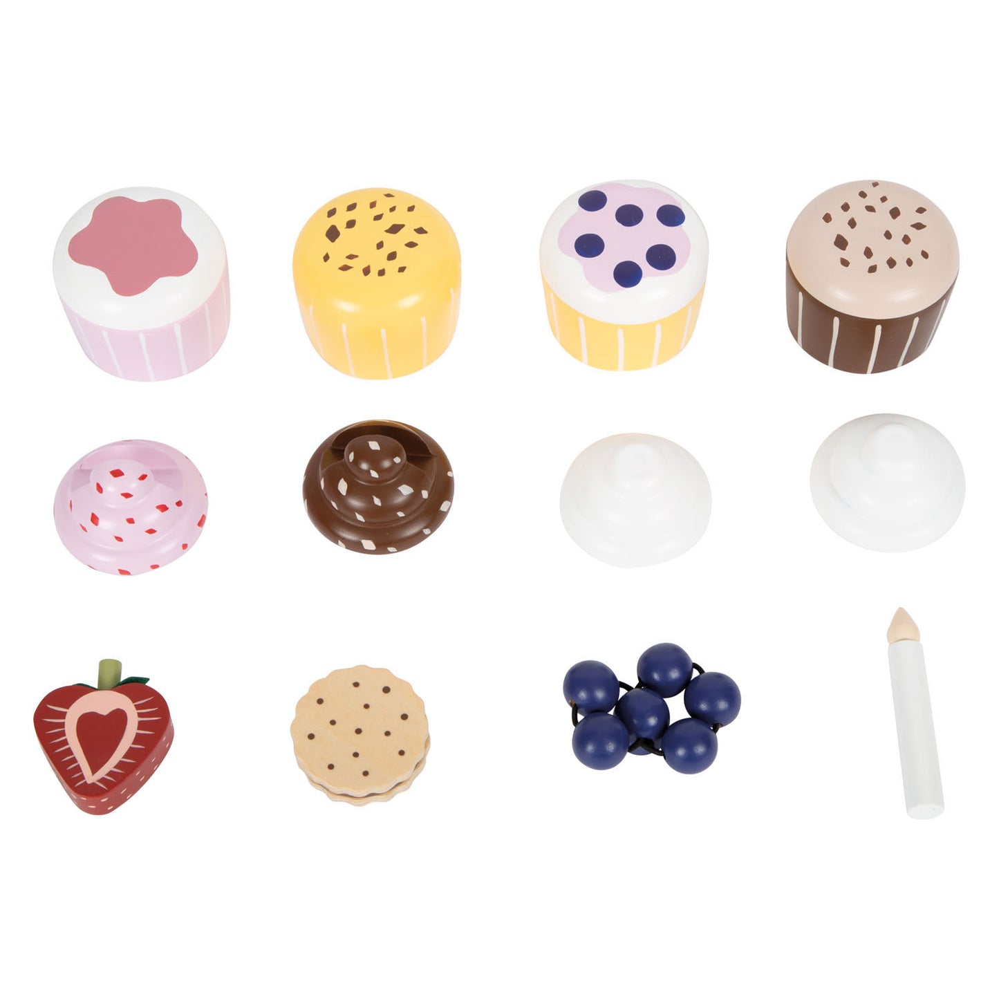 Kleine Fußholz -Playetts Etagere mit Cupcakes, 13dlg.