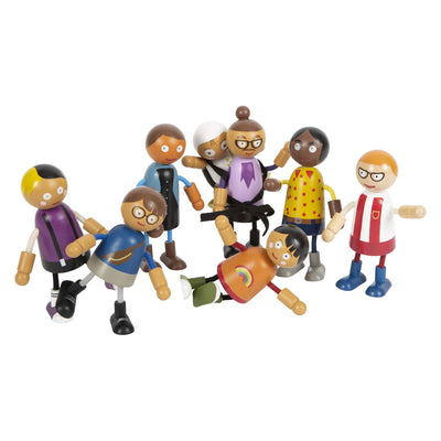 Kleine Fußholzflexible flexible Puppenfamilie mit Baby, 8st.