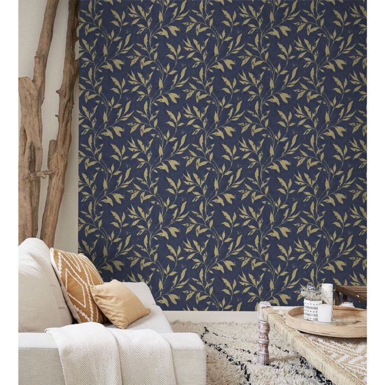 Niederländische Wandverkleidung Niederländische Wandverkleidung Wallpaper Blatt Blau und goldfarben