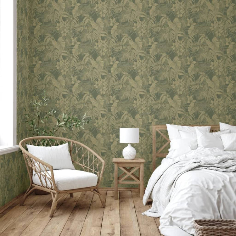 Niederländische Wandverkleidung Niederländische Wandverkauftapete Joelle Green und Goldfarbe