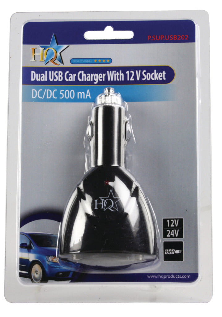 HQ HQ P. sup. USB202 Doppel USB -Auto -Ladegerät mit 12 V -Verbindung