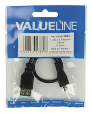Valuelin Valueline VLCP60570B02 USB 2.0 USB MICRO B MALER USB A FEMALE ADAPTER Kabel 0,20 m Schwarz - afbeelding 2