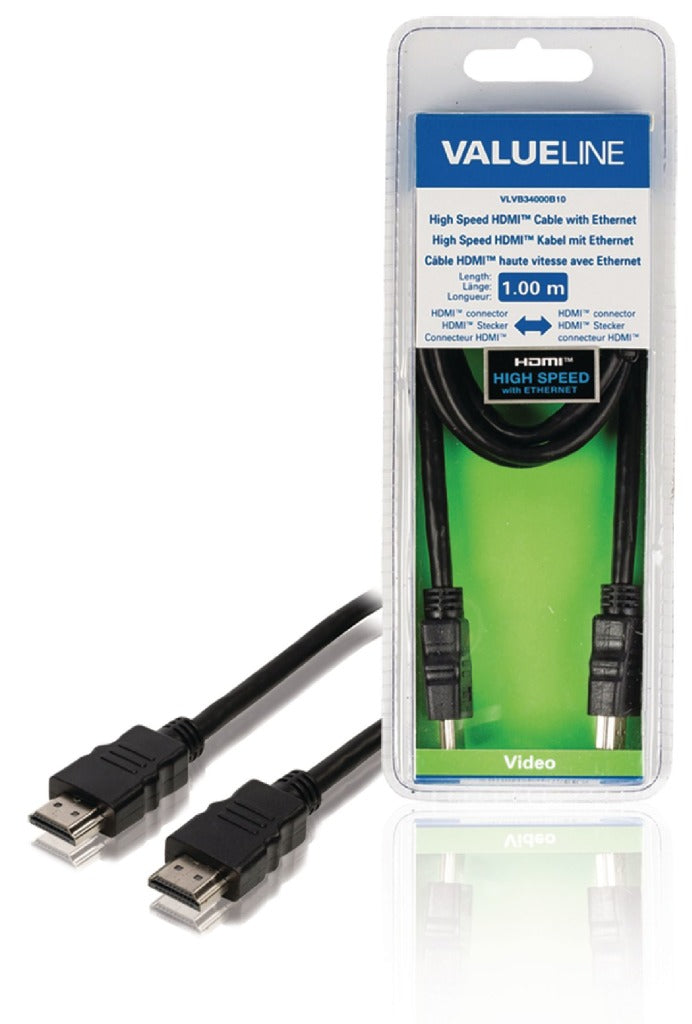 Valueline Valueline VLVB34000B10 Hochgeschwindigkeits -HDMI -Kabel mit Ethernet -HDMI -Stecker HDMI -Anschluss 1,00 m Schwarz