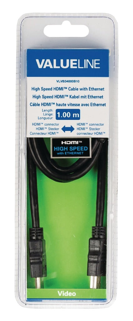 Valueline Valueline VLVB34000B10 Hochgeschwindigkeits -HDMI -Kabel mit Ethernet -HDMI -Stecker HDMI -Anschluss 1,00 m Schwarz