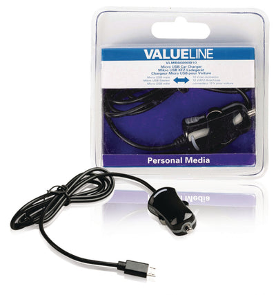 Valuelin Valueline VLMB60890B10 MICRO-USB CAR LAHR MICRO USB MÄNNLICH 12V-Autoanschluss 1,00 m schwarz 2.1a