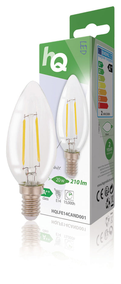 HQ HQ HQLfe14Cand001 LED Retro Filament Lampe E14 Kerze 2 W 210 LM 2700 K