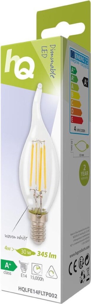 HQ HQ HQLFE14FLTP002 LED RETRO Filament Lampe E14 Dimmbare Bent -Kerze 4 W 345 LM 2700 K