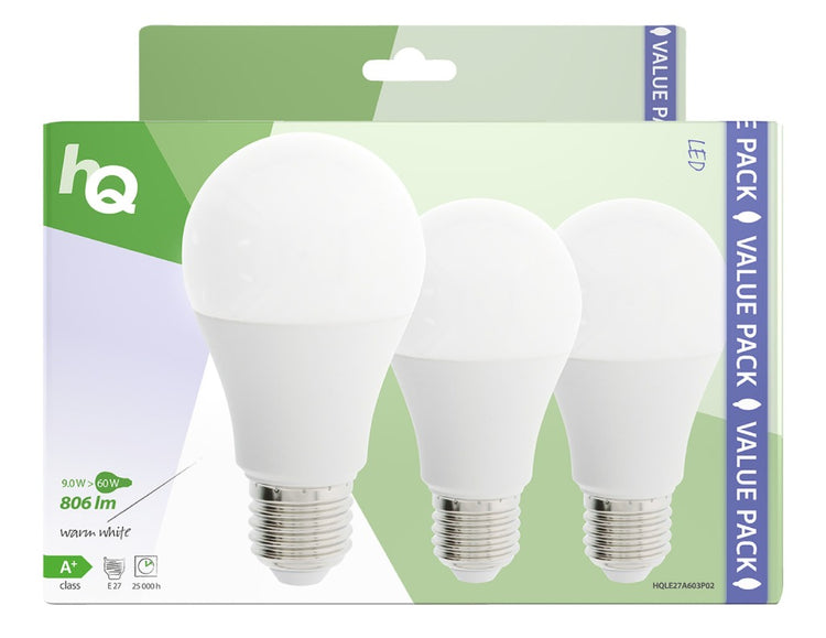 HQ HQ HQLE27A603P02 LED LAMP 3 Teile E27 A60 9 W 806 LM 2700 K