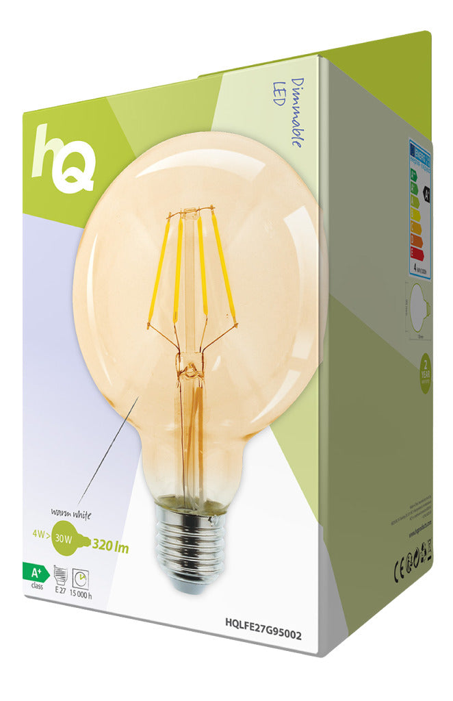 HQ HQ HQLFE27G95002 LED RETRO Filament Lampe E27 Dimmbare G95 4 W 320 LM 2500 K