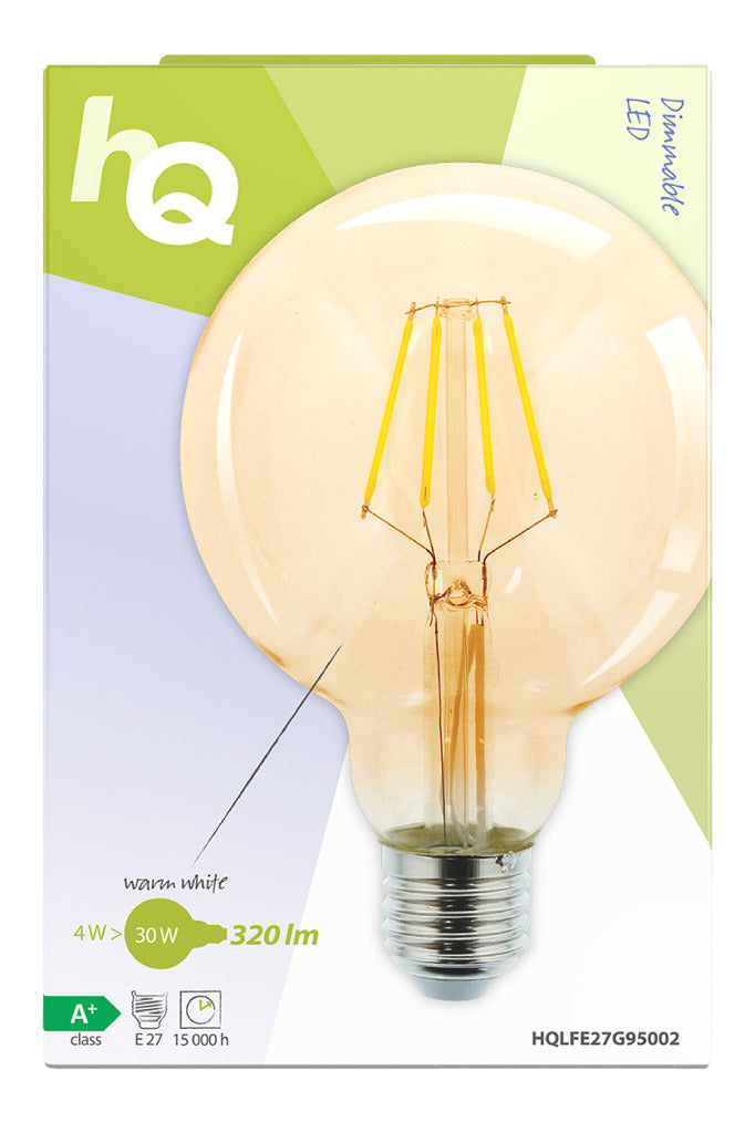 HQ HQ HQLFE27G95002 LED RETRO Filament Lampe E27 Dimmbare G95 4 W 320 LM 2500 K