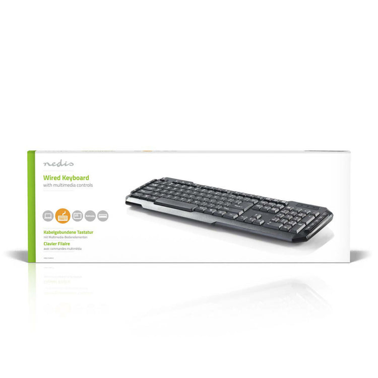 Nedis KBMU100BKUS Taasted USB -Tastatur Multimedia -Tasten US International