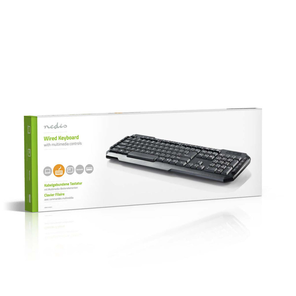 Nedis KBMU100BKUS Taasted USB -Tastatur Multimedia -Tasten US International