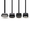 Nedis CCGP60620BK10 3-in-1-Synchronisation und Ladungskabel USB-A micale B männliche Typ-C-Blitz 8-Pins männlich 1,0 m Schwarz