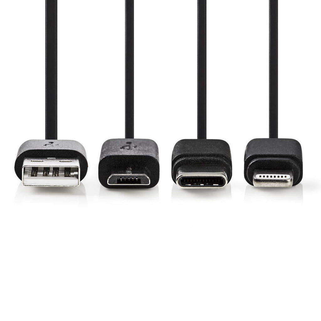 Nedis CCGP60620BK10 3-in-1-Synchronisation und Ladungskabel USB-A micale B männliche Typ-C-Blitz 8-Pins männlich 1,0 m Schwarz