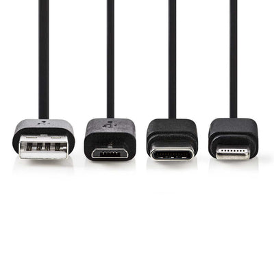 Nedis CCGP60620BK10 3-in-1-Synchronisation und Ladungskabel USB-A micale B männliche Typ-C-Blitz 8-Pins männlich 1,0 m Schwarz