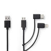 Nedis CCGP60620BK10 3-in-1-Synchronisation und Ladungskabel USB-A micale B männliche Typ-C-Blitz 8-Pins männlich 1,0 m Schwarz