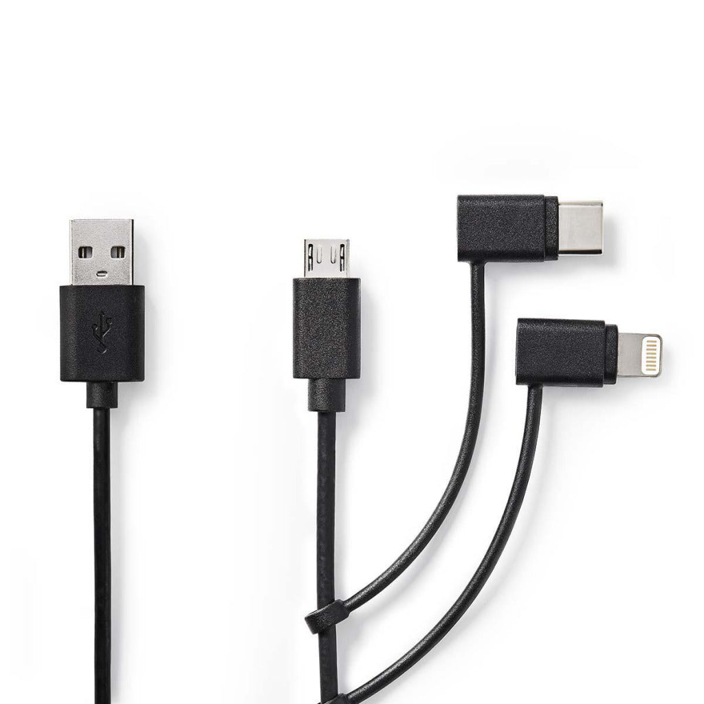 Nedis CCGP60620BK10 3-in-1-Synchronisation und Ladungskabel USB-A micale B männliche Typ-C-Blitz 8-Pins männlich 1,0 m Schwarz