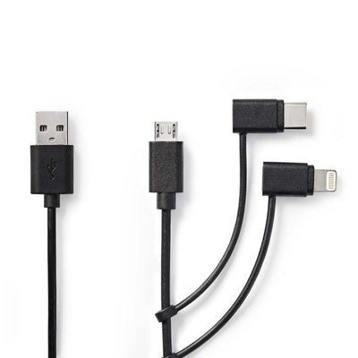 Nedis CCGP60620BK10 3-in-1-Synchronisation und Ladungskabel USB-A micale B männliche Typ-C-Blitz 8-Pins männlich 1,0 m Schwarz