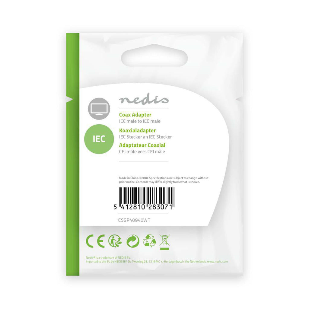 Nedis CSGP40940WT Koaxadapter IEC (Koax) Männlich IEC (Koax) Männlich weiß