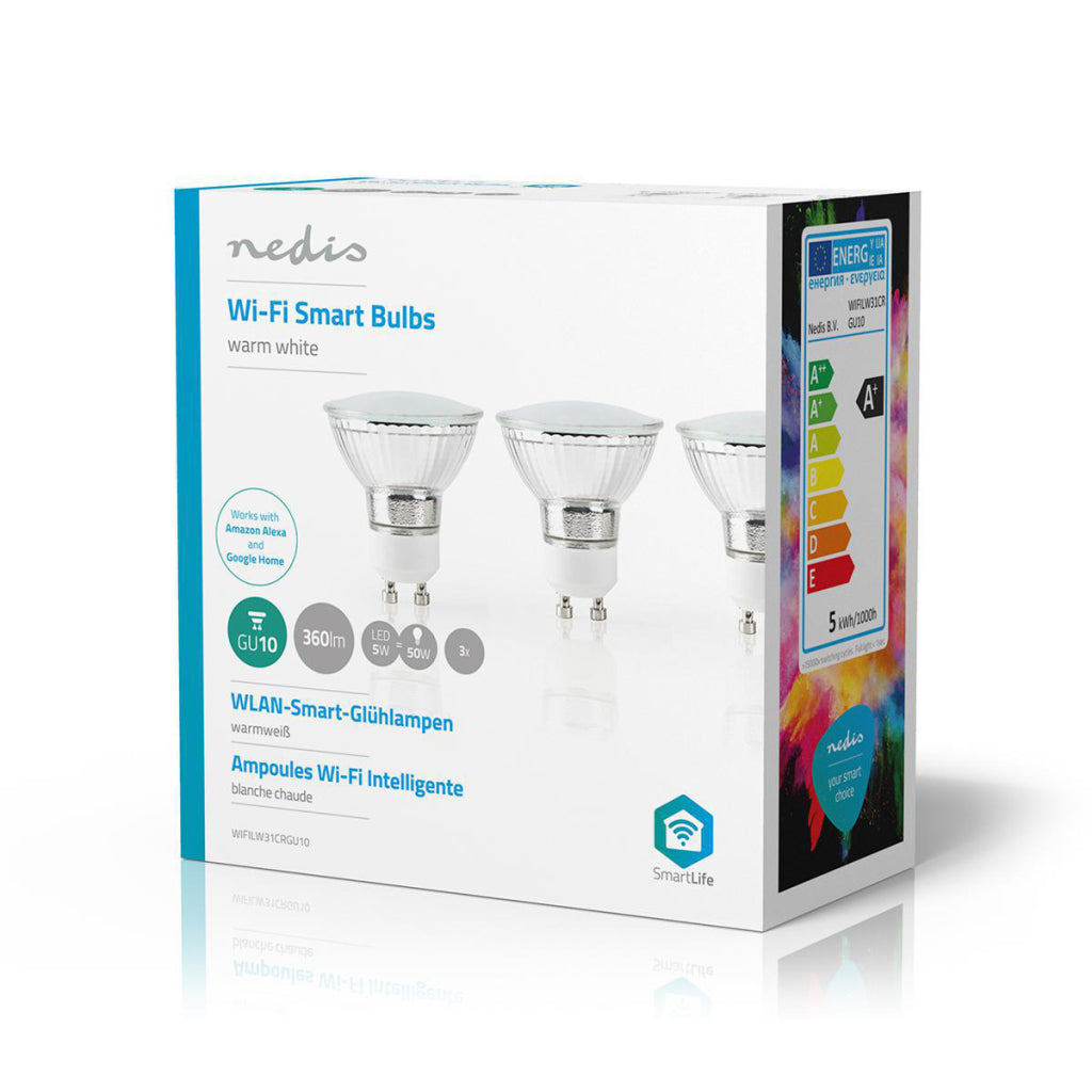 Nedis Wifilw31crgu10 Wi-Fi LED-Lampe warmes Weiß GU10 3-Pack