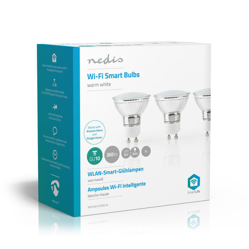 Nedis Wifilw31crgu10 Wi-Fi LED-Lampe warmes Weiß GU10 3-Pack