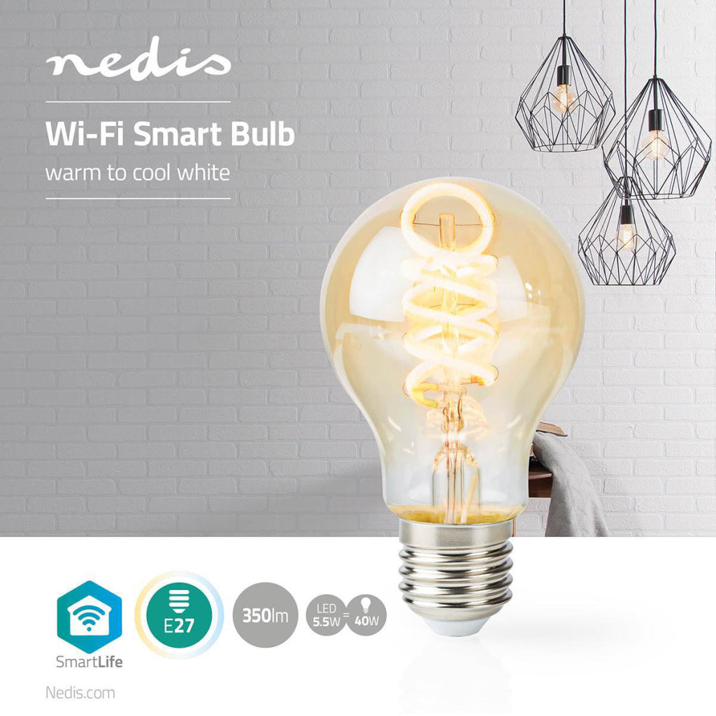 Nedis Wifilt10GDA60 Wi-Fi warm bis kühle weiße LED Fillamen Lampe gedreht E27 A60 5,5 W 350 LM