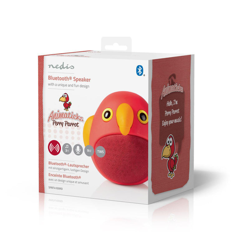 Nedis SPBT4100RD Animaticks Bluetooth -Lautsprecher 3 Stunden Spielzeit Hände -freien Anruf Perry Papagei