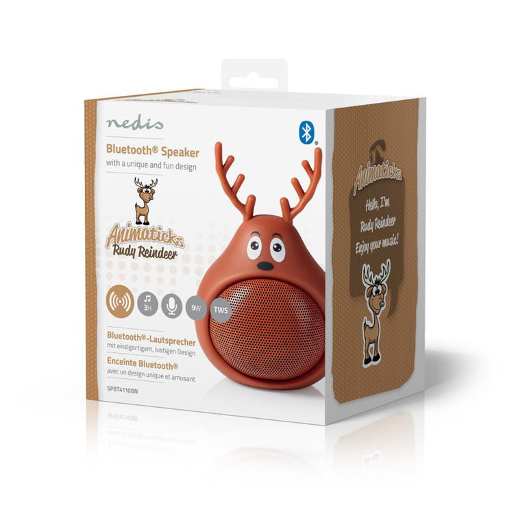 Nedis SPBT4110Bn Animaticks Bluetooth -Lautsprecher 3 Stunden Spielzeit Hände -frei nennen Rudy Rentier