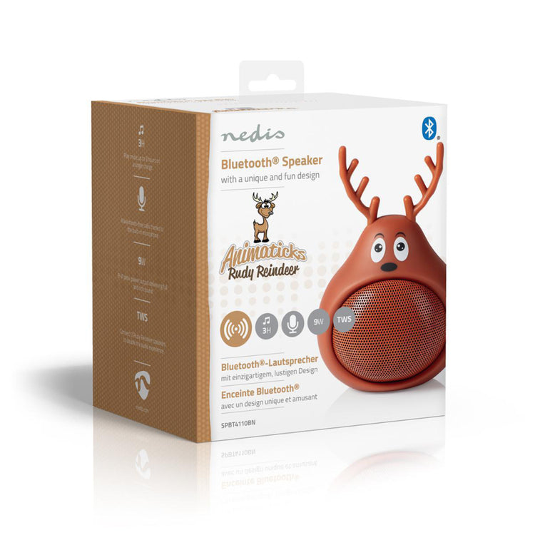 Nedis SPBT4110Bn Animaticks Bluetooth -Lautsprecher 3 Stunden Spielzeit Hände -frei nennen Rudy Rentier