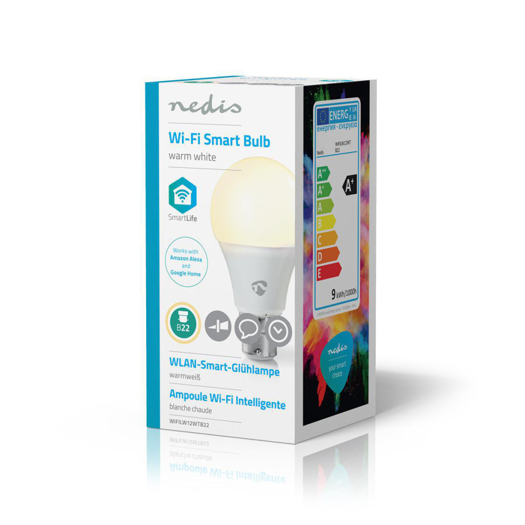 Nedis Wifilw12WTB22 SmartLife LED LED-Glühbirne Wi-Fi B22 800 LM 9 W warm weiß 2700 K Energieklasse: A+ Android Trade; iOS A60