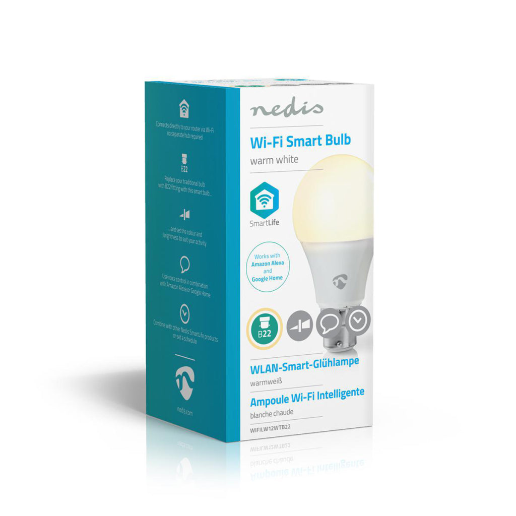 Nedis Wifilw12WTB22 SmartLife LED LED-Glühbirne Wi-Fi B22 800 LM 9 W warm weiß 2700 K Energieklasse: A+ Android Trade; iOS A60