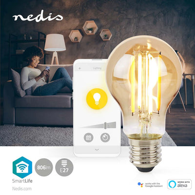 Nedis Wifilrf10a60 SmartLife LED-LED-Filamentlampe Wi-Fi E27 806 LM 7 W warmes weißes Glas Android iOS Peer