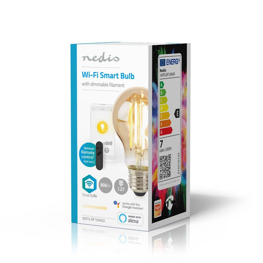 Nedis Wifilrf10a60 SmartLife LED-LED-Filamentlampe Wi-Fi E27 806 LM 7 W warmes weißes Glas Android iOS Peer