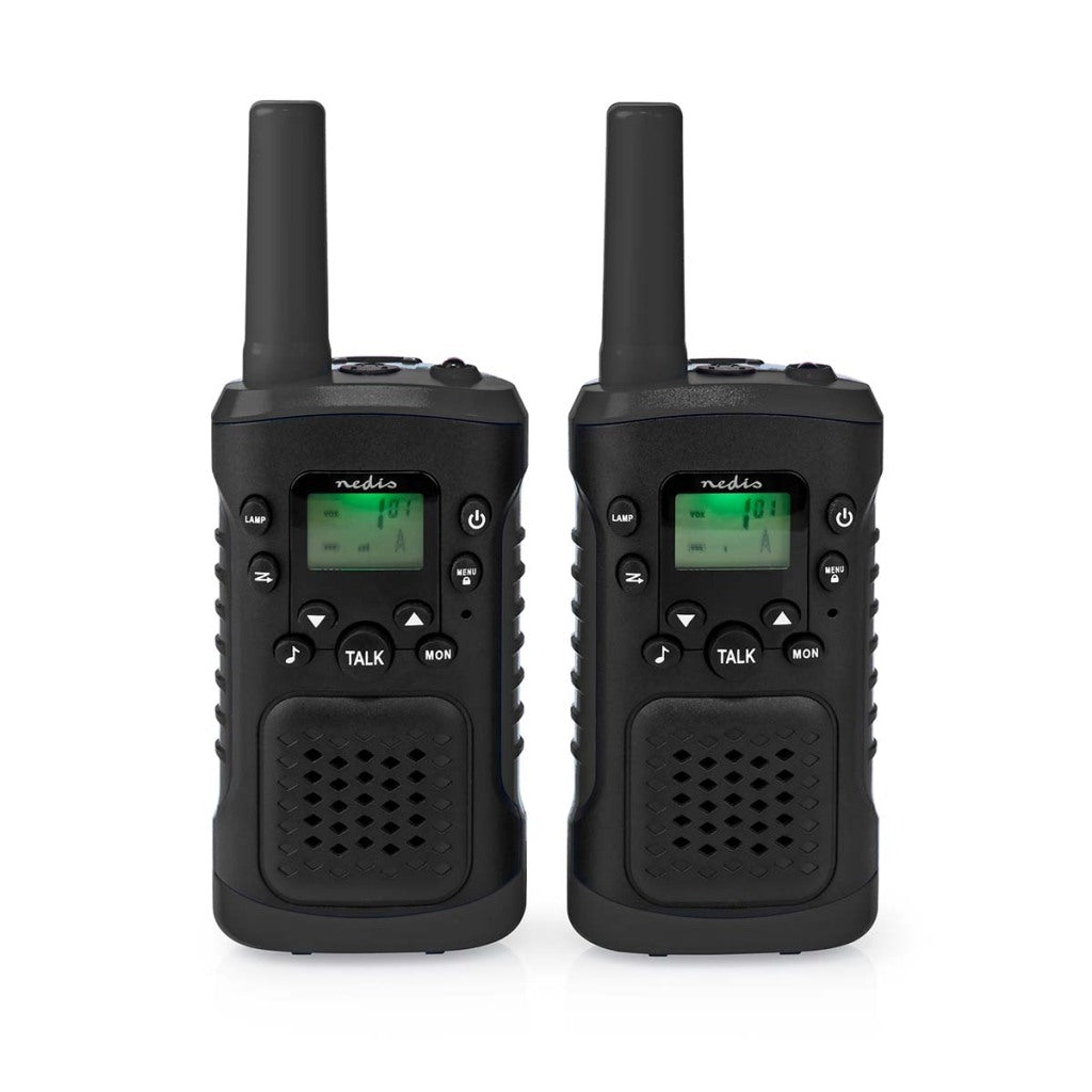 Nedis WLTK0610BK Walkie Talkie Set 2 Handys bis zu 6 Frequenzkanäle: 8 Vox bis 3 Stunden Kopfhörerausgabe 2 Headsets Schwarz