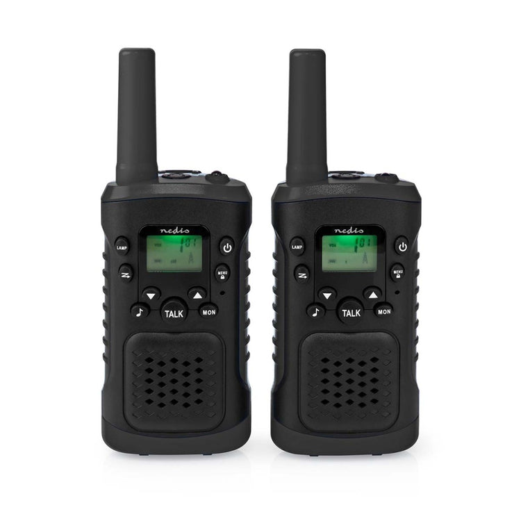 Nedis WLTK0610BK Walkie Talkie Set 2 Handys bis zu 6 Frequenzkanäle: 8 Vox bis 3 Stunden Kopfhörerausgabe 2 Headsets Schwarz