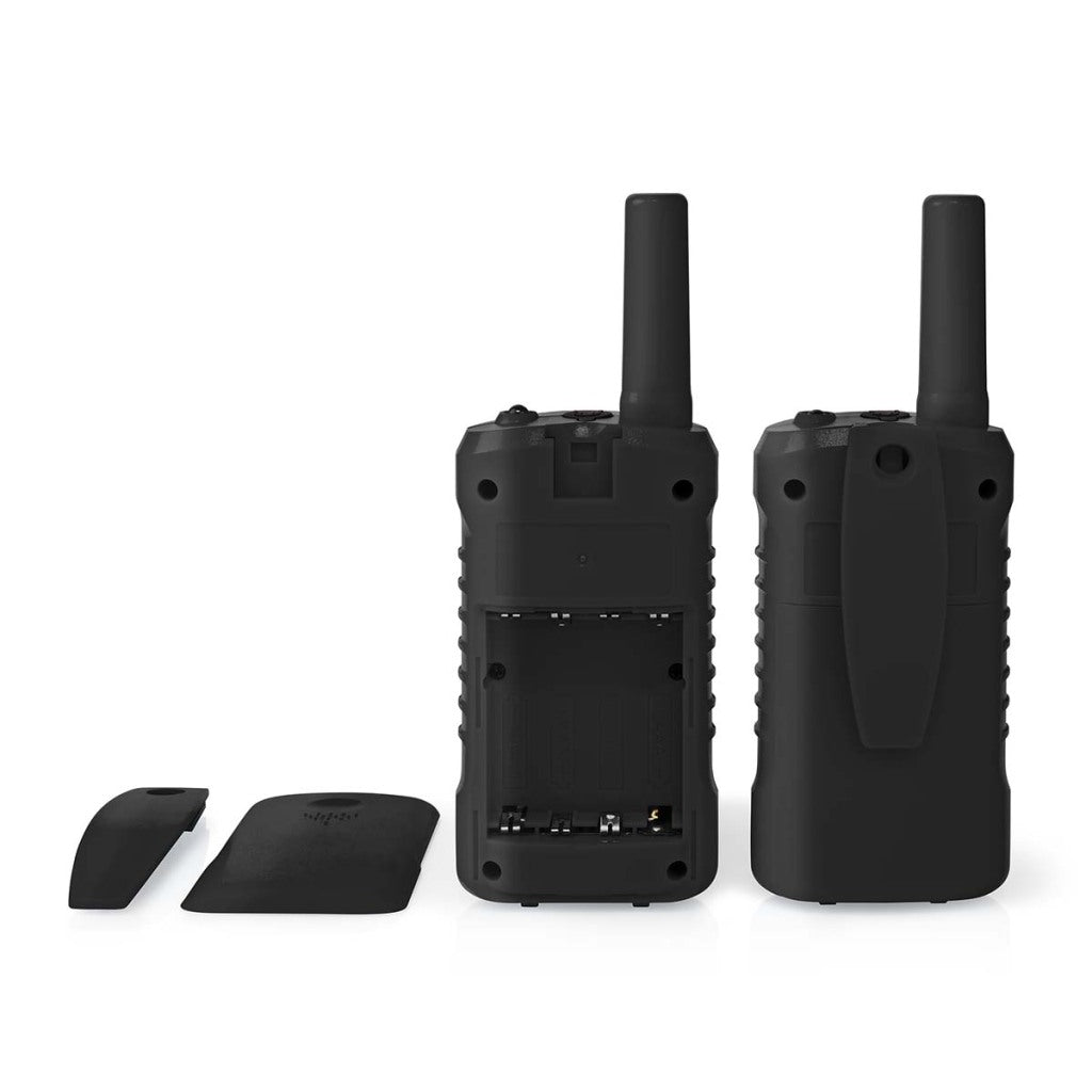 Nedis WLTK0610BK Walkie Talkie Set 2 Handys bis zu 6 Frequenzkanäle: 8 Vox bis 3 Stunden Kopfhörerausgabe 2 Headsets Schwarz
