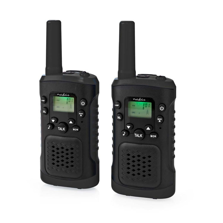 Nedis WLTK0610BK Walkie Talkie Set 2 Handys bis zu 6 Frequenzkanäle: 8 Vox bis 3 Stunden Kopfhörerausgabe 2 Headsets Schwarz