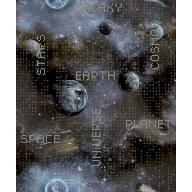 Noordwand Noordwand Tapete gute Vibe Galaxy Planeten und Text blau und schwarz