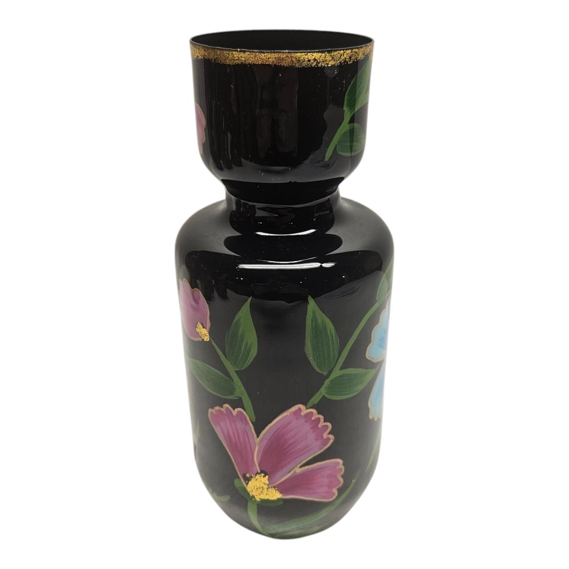 Vase mit Mansion-Atmosphäre, handbemalte Blume, 9 x 9 x 20 cm