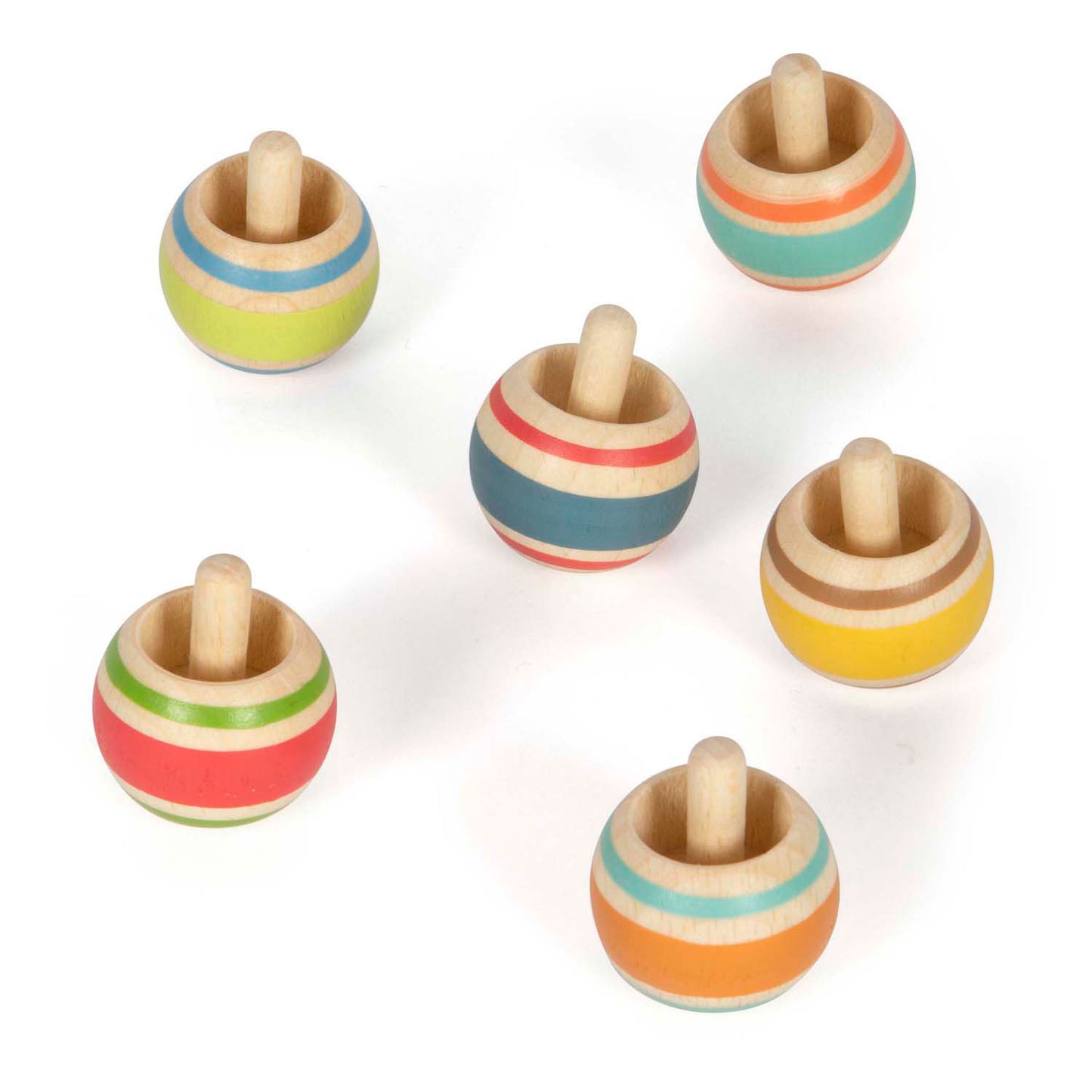 Kleine Fußholz -Spins gestreift, 6 Set von 6