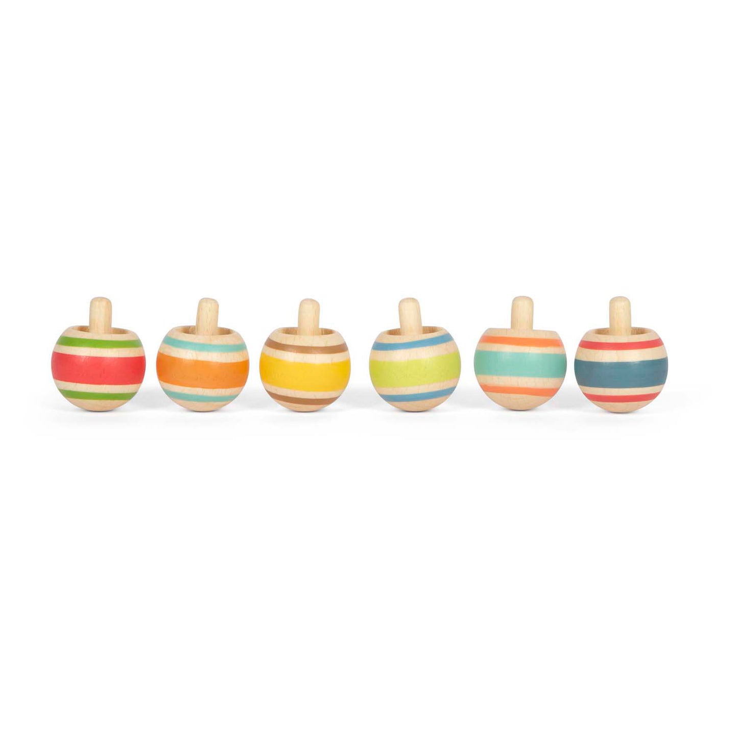 Kleine Fußholz -Spins gestreift, 6 Set von 6
