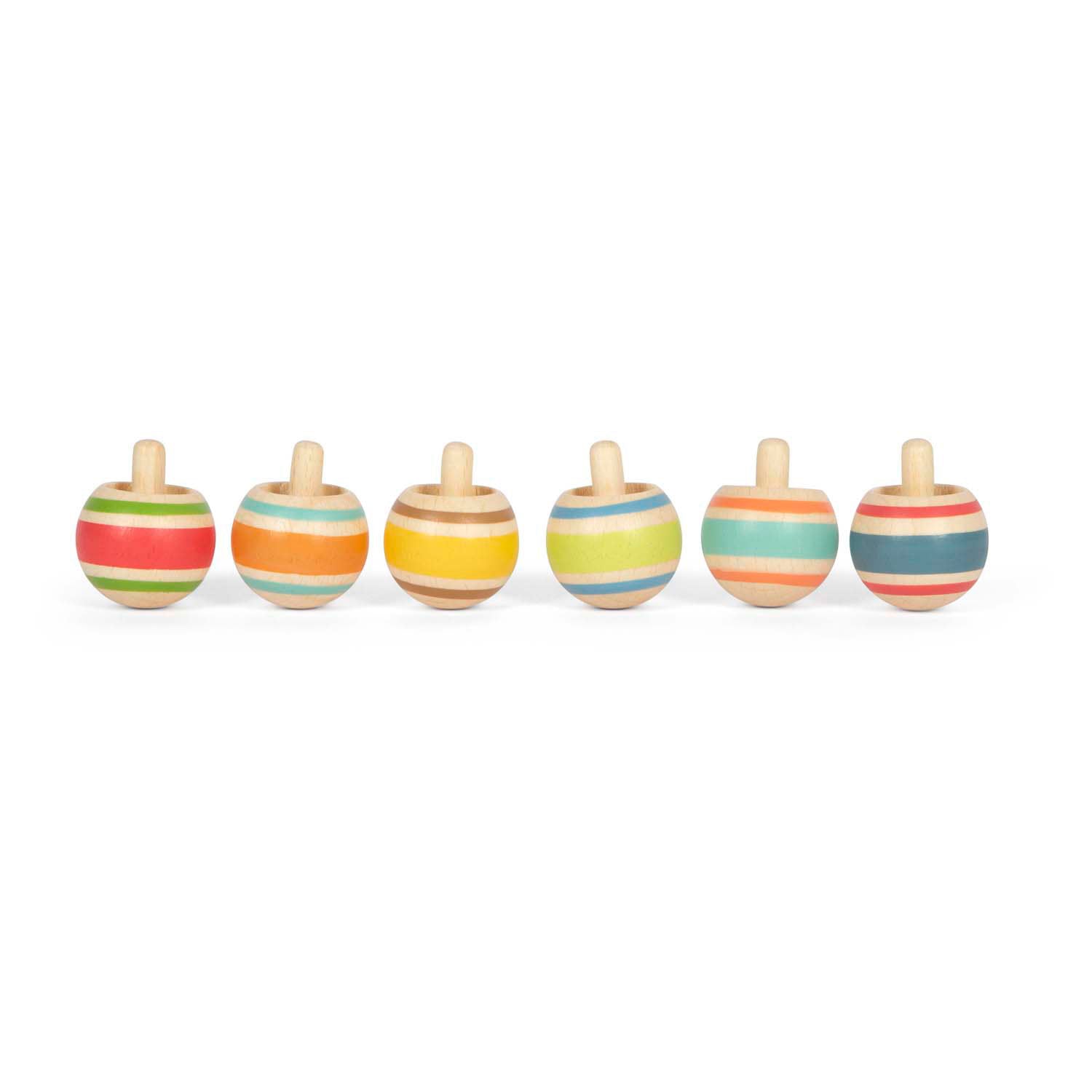 Kleine Fußholz -Spins gestreift, 6 Set von 6
