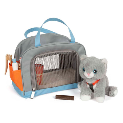 Kleine Fußkatze Katze mit Trägertasche und Pflege -Set