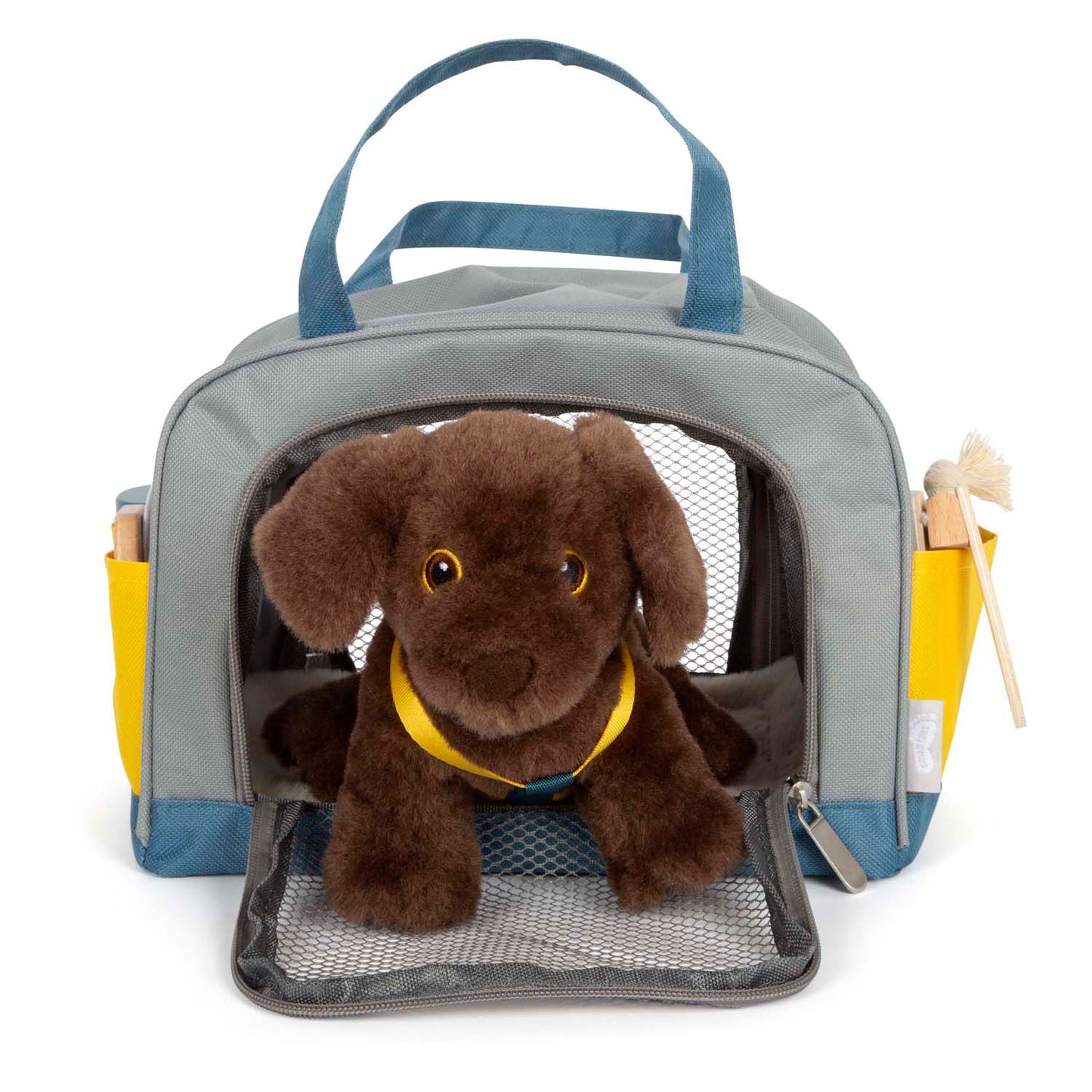 Kleiner Fußumarmendhund mit Trägertasche und Pflege -Set