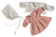 Puppenkleid, Strickjacke und Mütze rosa weiß. 1+